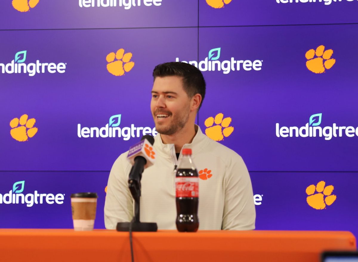 Clemson+offensive+coordinator+Garrett+Riley+publicly+spoke+to+the+media+for+the+first+time+on+Feb.+1%2C+2023.%26%23160%3B