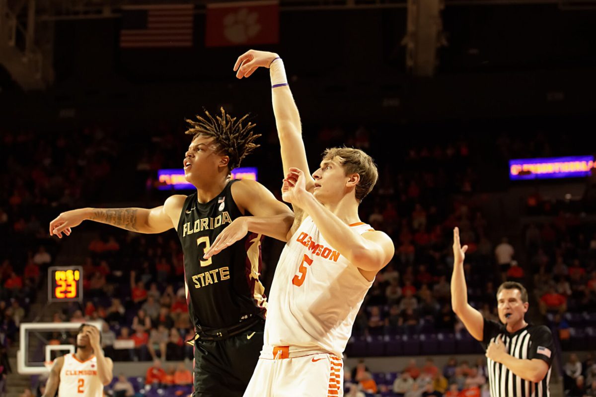 Clemson forward Hunter Tyson (5) leads the Tigers in scoring this season with 15.3 points per game. 