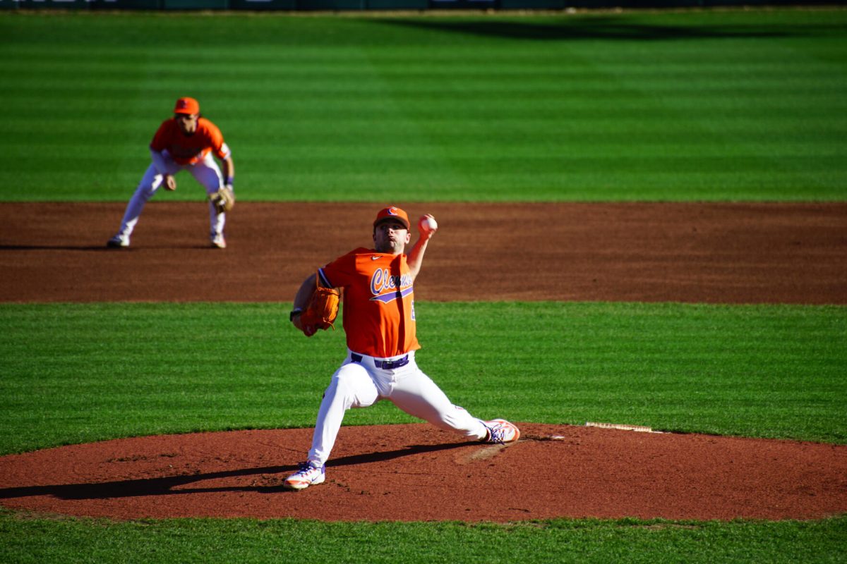 Clemson+pitcher+Ryan+Ammons+recorded+nine+strikeouts+and+allowed+only+three+hits+and+one+run+in+his+first+career+start+on+the+mound+during+the+Tigers+opening-day+matchup+vs.+Binghamton+at+Doug+Kingsmore+Stadium+on+Feb.+17%2C+2023.