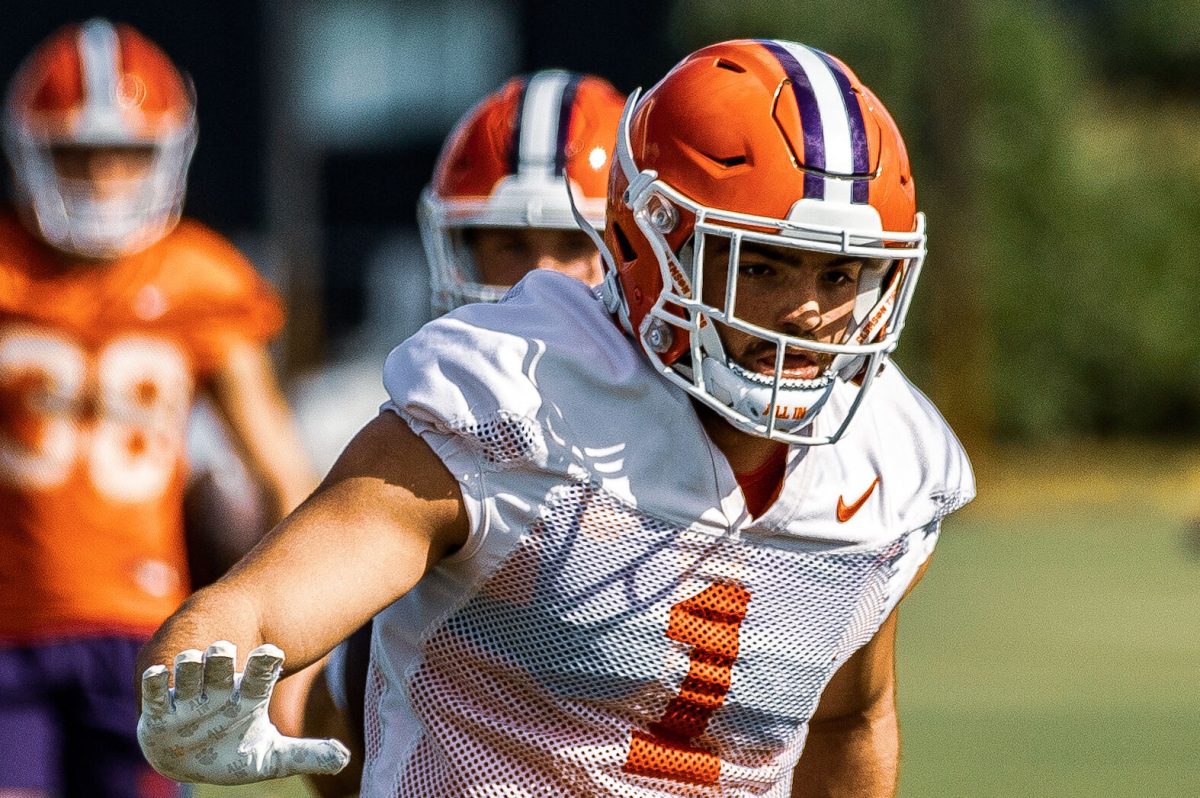 Clemson running back Will Shipley (1) practices ahead of the 2022 Orange Bowl in Miami, Florida. 