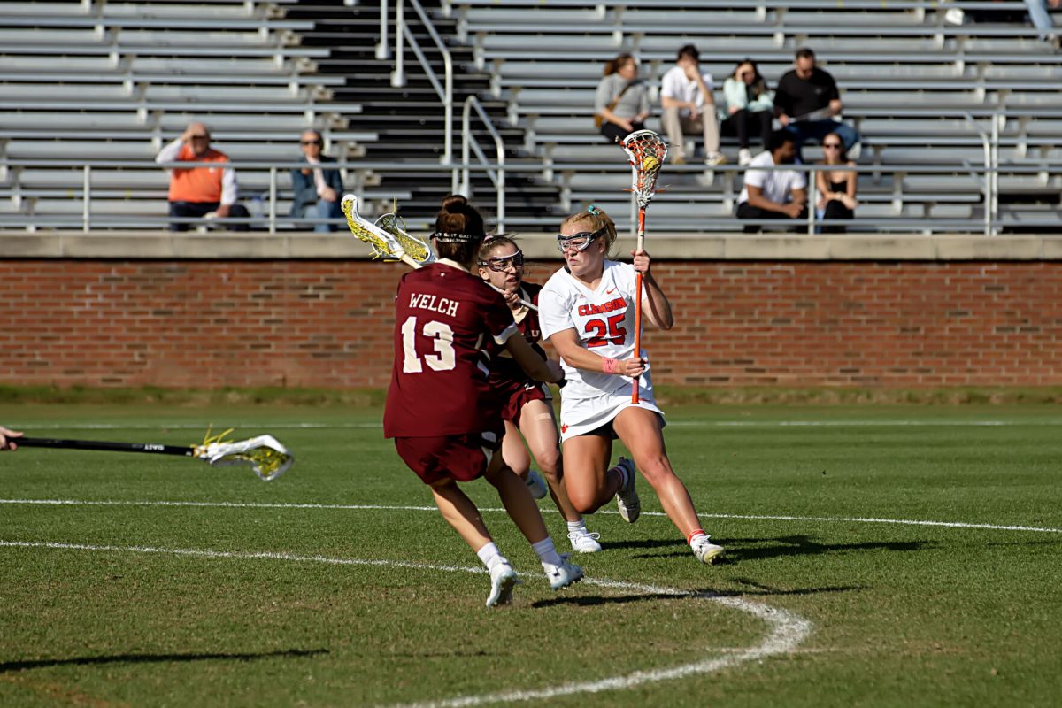 Emma Tilson (25) scored four goals against Boston College on Thursday, March, 16, 2023, at Historic Riggs Field. 