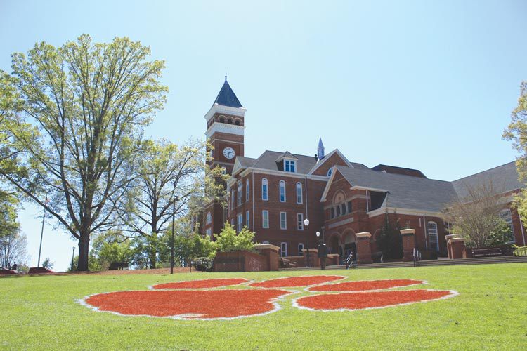 Bowman Field, located in the center of campus near the building of education, is a great spot for students to study. This sunny day featured a freshly painted Tiger Paw in anticipation of the Spring Game.