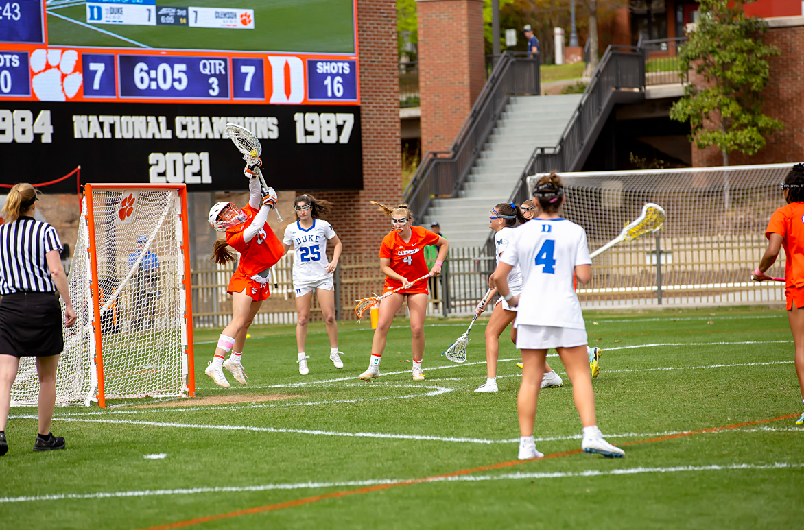 Clemson goalie Emily Lamparter (29) and defender Paris Masaracchia (4) have emerged as a dynamic duo for the Tigers defense.