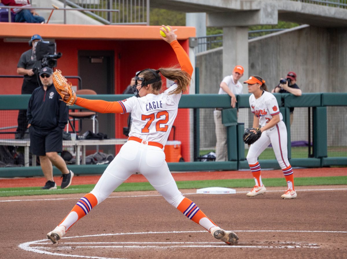 Clemson+pitcher+Valerie+Cagle+on+the+mound+against+South+Carolina+in+March.