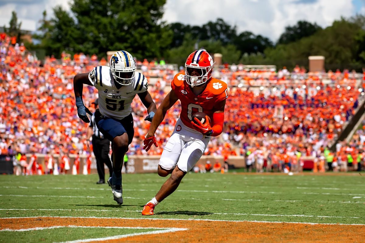 Clemson wide receiver Antonio Williams recorded five receptions for 64 yards and two touchdowns in the Tigers 66-17 win over Charleston Southern in Memorial Stadium on Sept. 9, 2023.