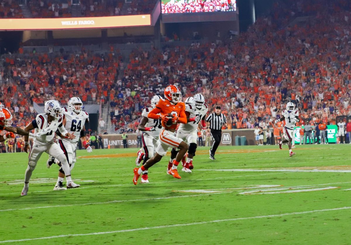 Clemson cornerback Nate Wiggins recorded a 36-yard pick-six on FAUs first offensive drive of the game. The interception gave the Tigers an early 7-0 lead and marked Wiggins second career pick-six, the first of which was a 98-yard return against North Carolina in the 2022 ACC Championship game. 