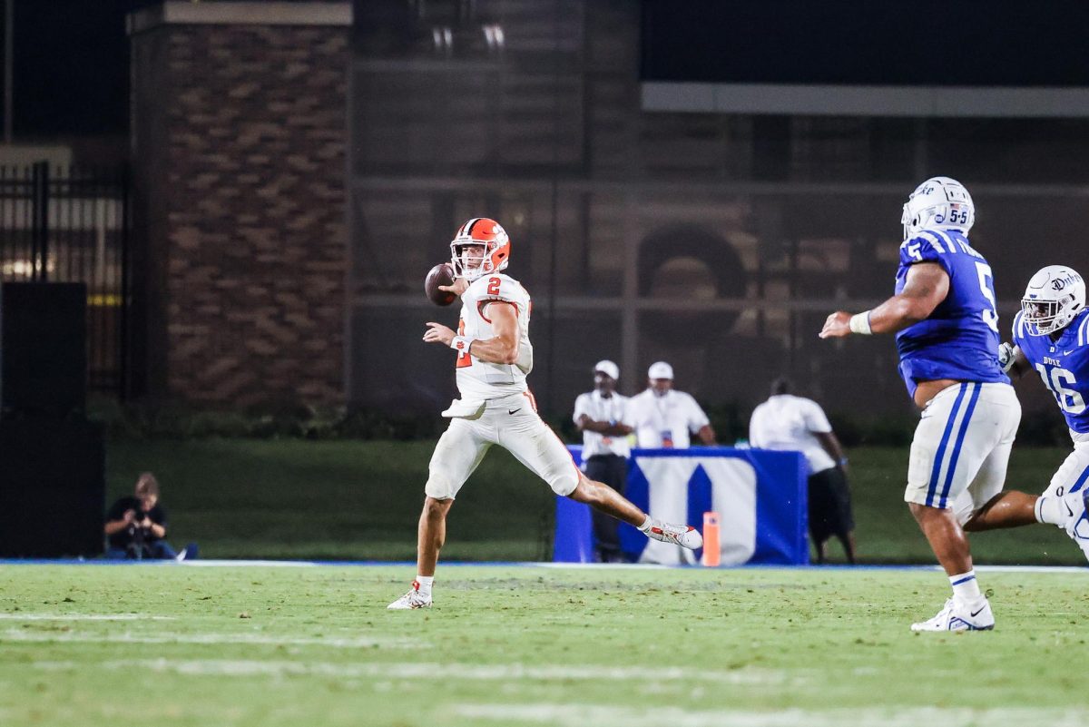 Clemson quarterback Cade Klubnik
completed 27 of 43 passes for 209
yards, one touchdown and one
interception against Duke on Monday.