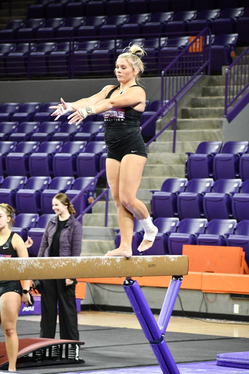 The inaugural Clemson gymnastics team practices in Littlejohn Coliseum on Oct. 17, 2023. The Tigers have their first competition on Friday, Jan. 12, 2023.
