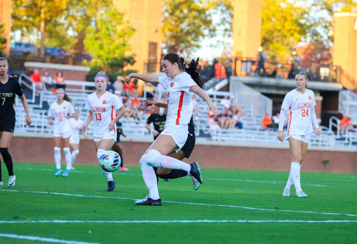Clemson defender Mackenzie Duff (9) scored the lone goal for the Tigers in their 1-0 victory over Wake Forest in the first round of the ACC Tournament on Sunday, Oct. 29.