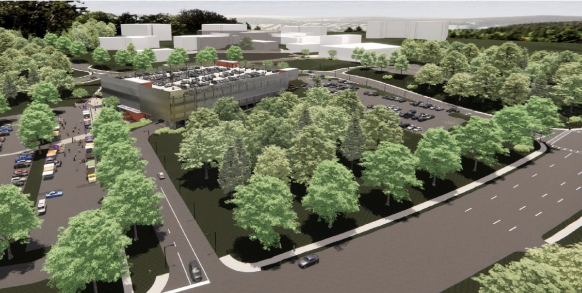 An initial rendering of Clemsons first on-campus parking garage, which is set to finish construction in December 2026. 