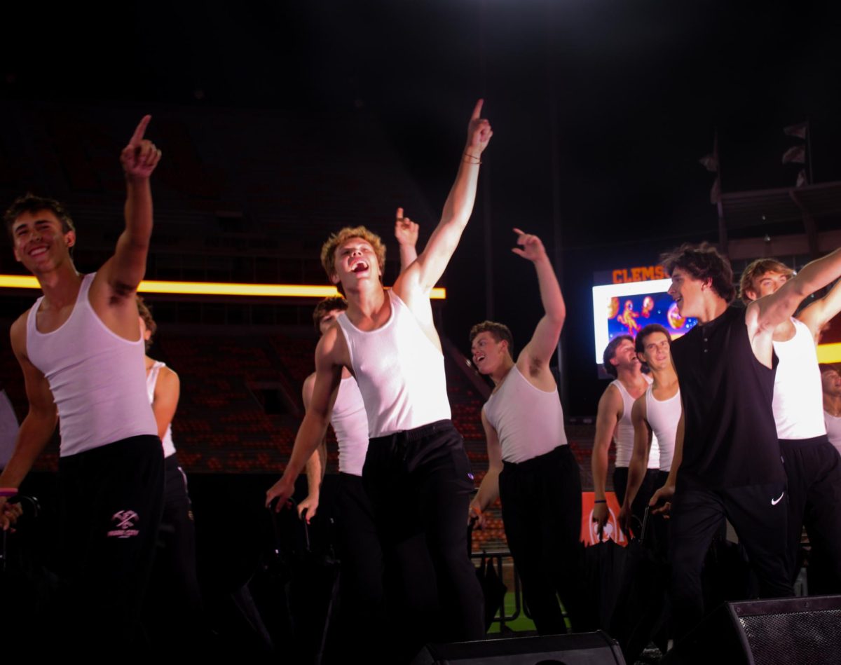 Members of a Clemson fraternity put on a musical number during Tigerama.