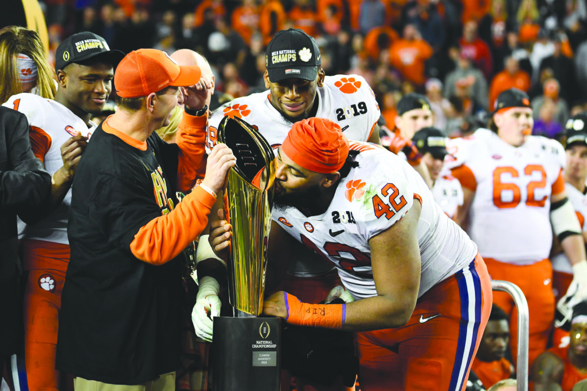 Former Clemson defensive tackle Christian Wilkins led the Tigers to the College Football Playoffs for all four years of his tenure, made three appearances in the National Championship and helped win two of them. Pictured after posting four tackles and one sack against Alabama in the Tigers 44-16 victory for the 2018 national title.