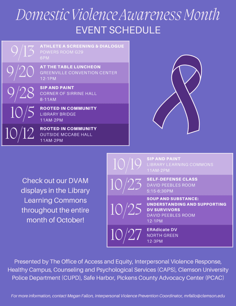 Clemson hosts various Domestic Violence Awareness Month events