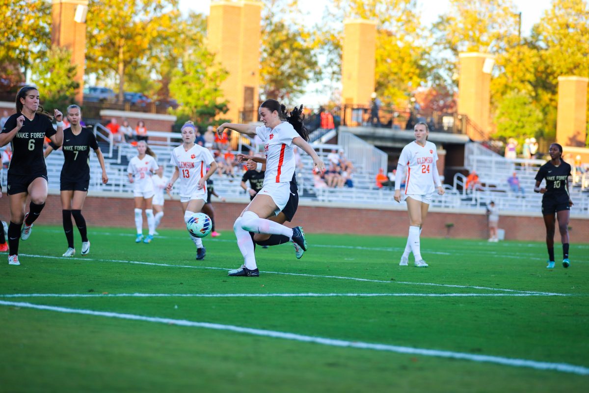 Makenzie Duff (9) scored the Tigers lone goal of ACC Championship on Sunday midway through the first half.