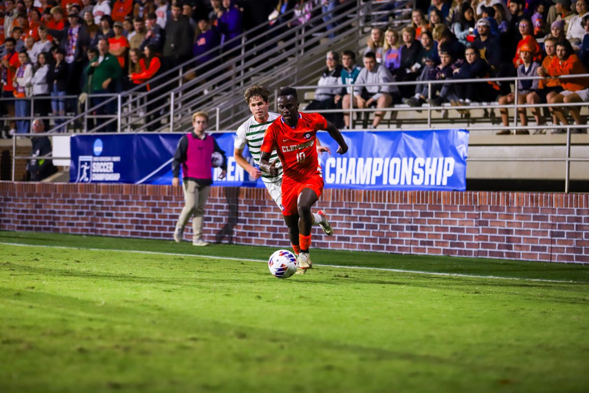Clemson midfielder Ousmane Sylla (10) dribbles down the field in Clemsons second round victory over Charlotte in the NCAA Tournament on Nov. 19 at Historic Riggs Field.