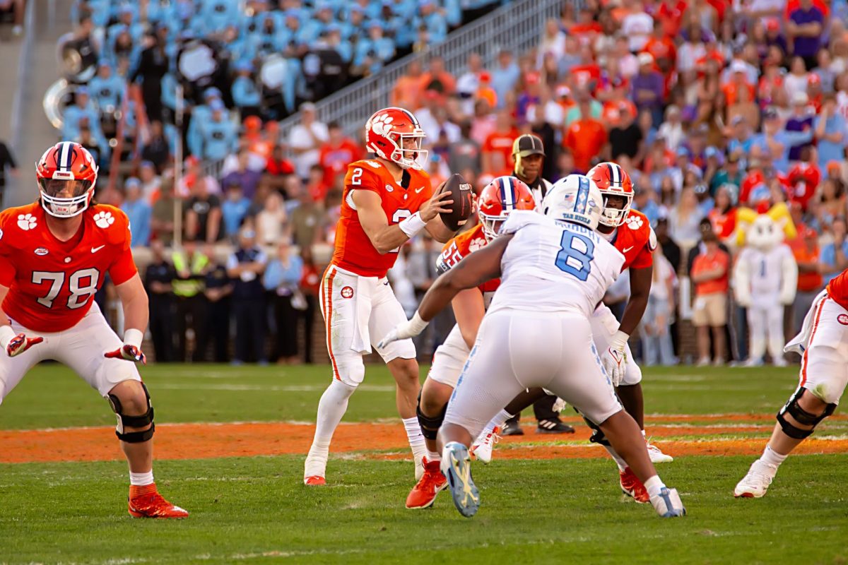 Clemson quarterback Cade Klubnik completed 21 passes for 219 yards against the Tar Heels.