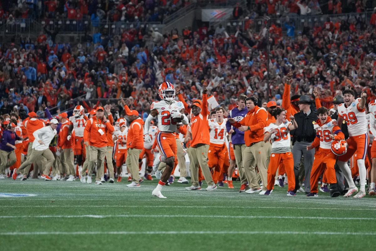 Cornerback Nate Wiggins is officially leaving Clemson after three years to declare for the NFL Draft. Pictured in the 2022 ACC Championship as he returned the ball for a 98-yard pick six, the longest in ACC Championship history.