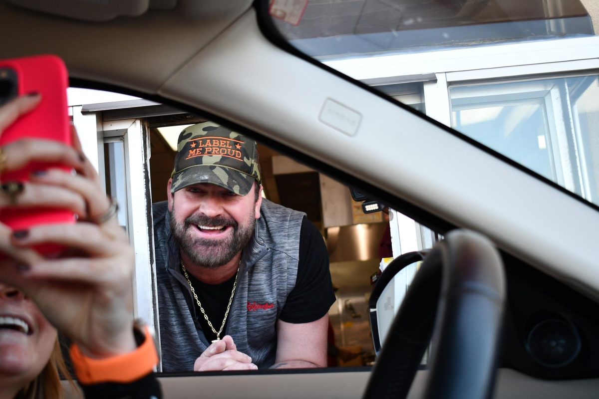 Former Clemson football player, now country music star, Lee Brice worked the Bojangles drive-thru in Pendleton on Nov. 3. 