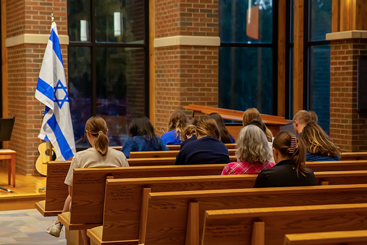 Students attend the Stand with Israel Prayer Vigil on Nov. 8 at the Samuel J. Cadden Chapel.
