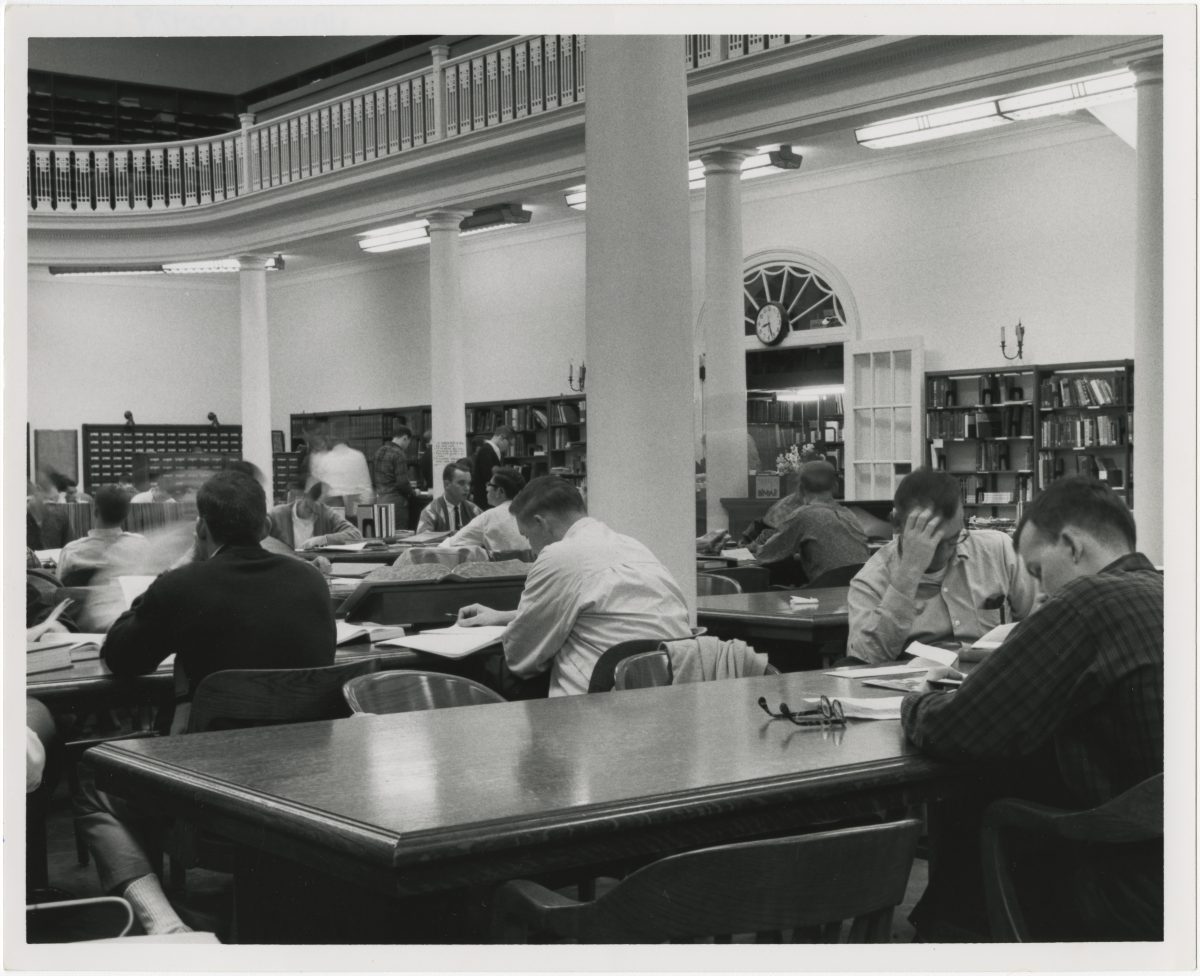 Sikes Hall after 1954, while it was being used as a library for students.