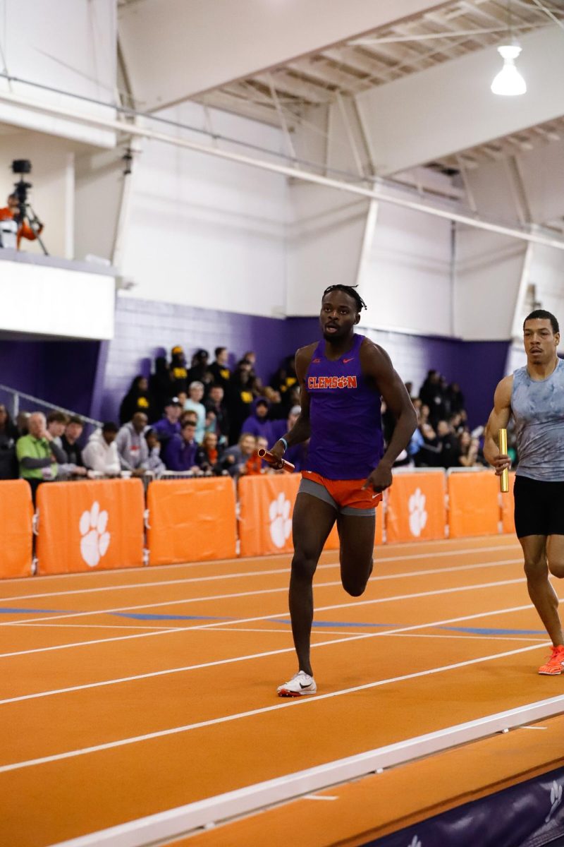 Rhoden, picturing anchoring the men’s 4x400m relay at the Clemson Invite earlier this month, moved the Tigers from third to first place with his time of 46.58 seconds. 