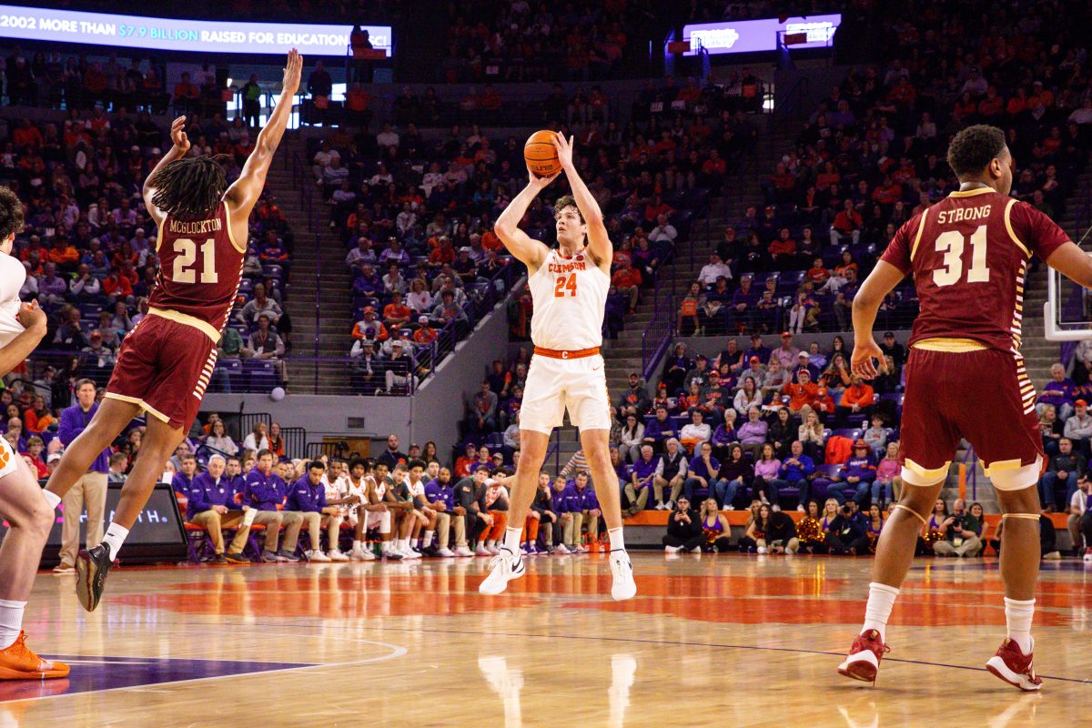 Clemson center PJ Hall (24) had a career-high 31 points and 17 rebounds in the double overtime loss against Georgia Tech on Tuesday night.