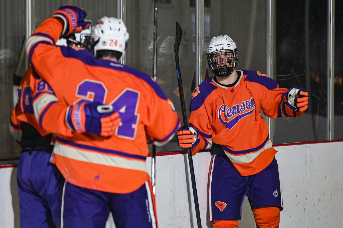 Clemson celebrates a goal during its outdoor game against Georgia on Jan. 19.