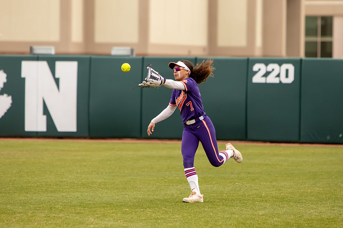 Clemson outfielder McKenzie Clark races to catch a ball in the Orange vs. Purple scrimmage this past weekend. Clark will be an essential component of the Tigers success this season.