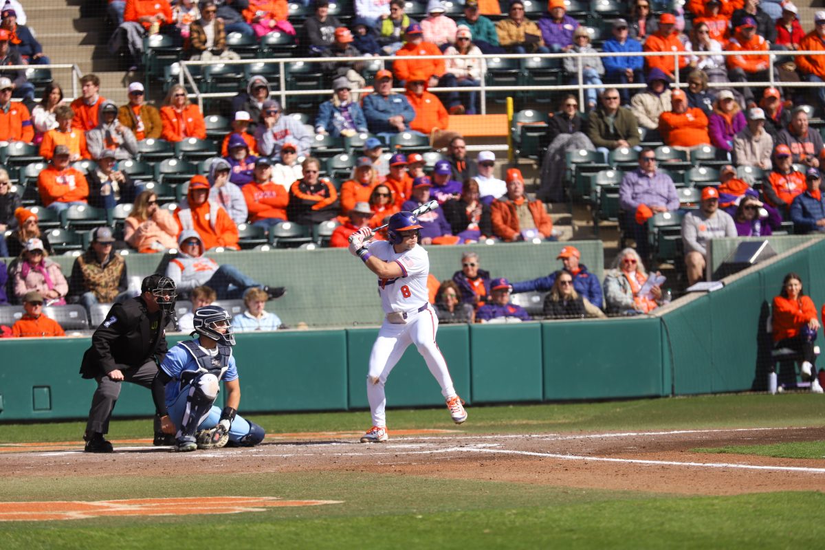 Clemson infielder Blake Wright (8) had three RBIs in Clemsons final game of the opening weekend series against Xavier at Doug Kingsmore Stadium, where the Tigers won 11-7 on Sunday afternoon.