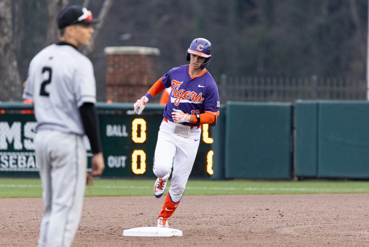Clemson outfielder Will Taylor (16) nailed three home runs, becoming the 16th player in program history to do so, in the Tigers win over USC Upstate on Tuesday afternoon.