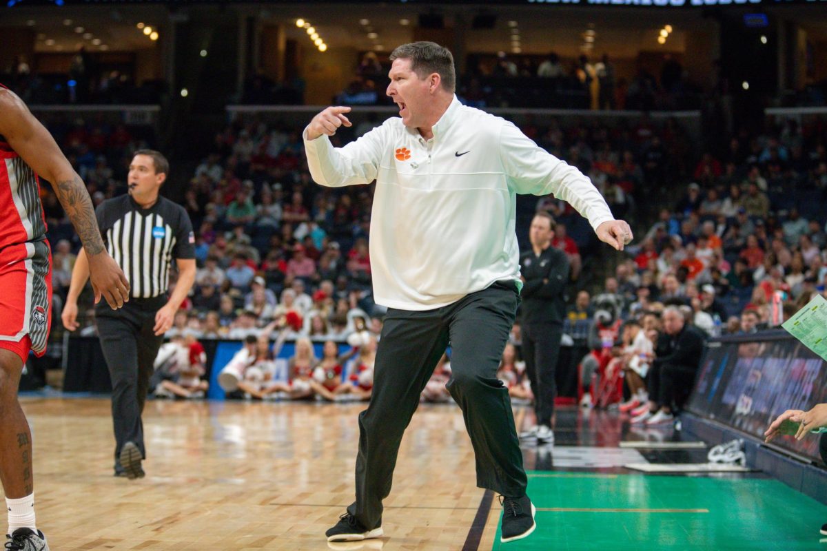 Head Coach Brad Brownell yells at his team during the game against New Mexico in the opening round of the NCAA Tournament in Memphis, Tennessee, on March 22, 2024.