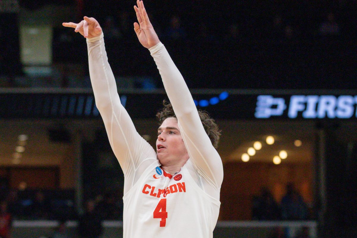 Clemson forward Ian Schieffelin scored 14 points on 5-for-12 shooting from the field in the Tigers' 77-72 win over Arizona in the Sweet 16 on March 28, 2024.