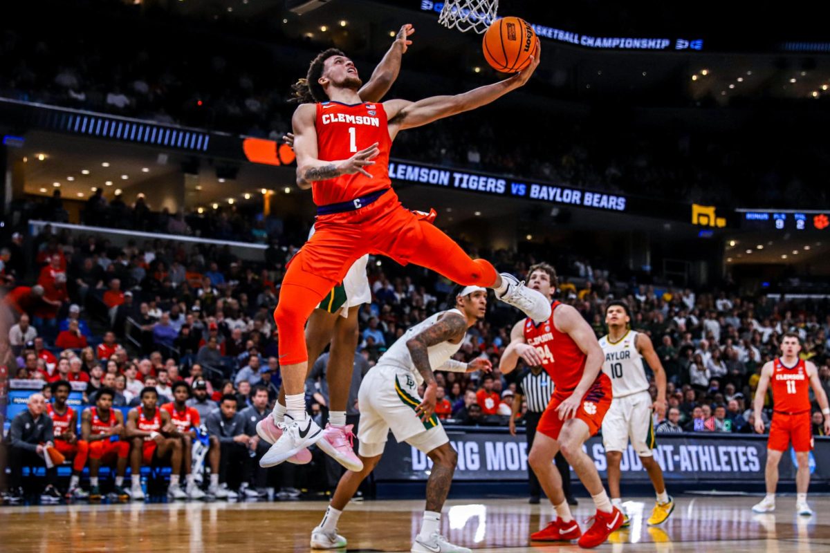 Clemson+guard+Chase+Hunter+shoots+a+reverse+layup+during+the+game+against+Baylor+in+the+second+round+of+the+NCAA+Tournament+in+Memphis%2C+Tennessee%2C+on+March+24%2C+2024.
