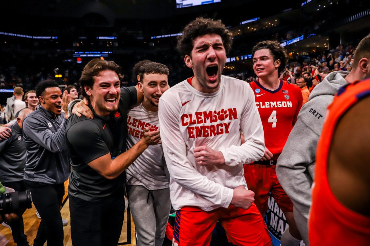 Guard Andrew Latiff celebrates after the game against Baylor in the second round of the NCAA Tournament in Memphis, Tennessee, on March 24, 2024.