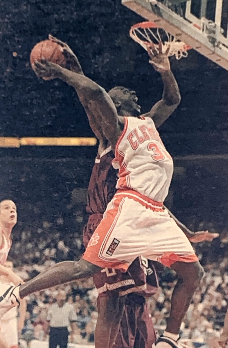 The Clemson team attempts a dunk shot during an ACC tournament game on March 4, 1999.
