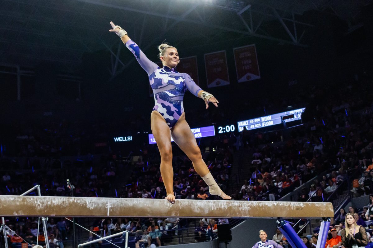 Redshirt senior Rebecca Wells spectacular all-around night was highlighted by her performance on beam, where she tied her career-high with a score of 9.950.