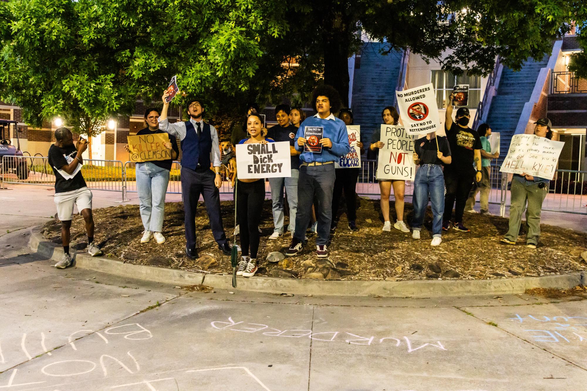 Several protesters were removed by CUPD police officers for chanting "save live, not bullets" during Clemson TPUSA's event hosting Kyle Rittenhouse.
