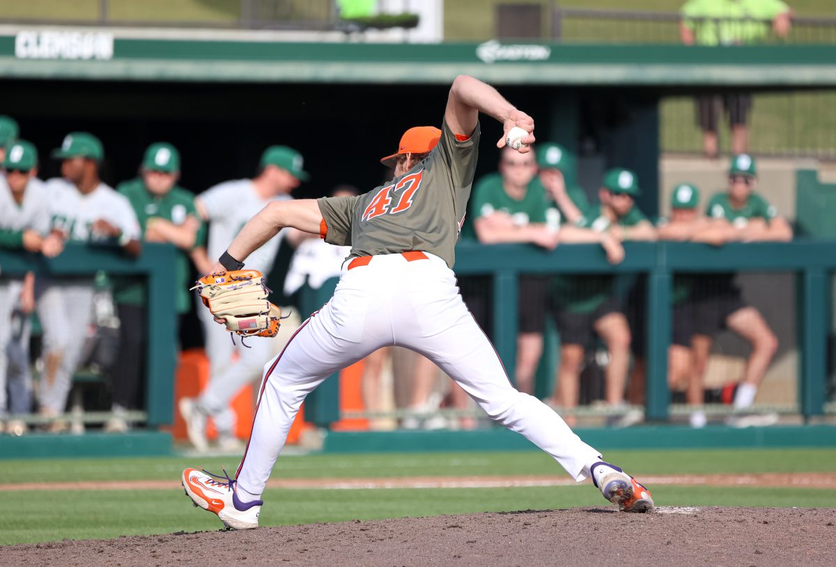 Lucas Mahlstedt (47) pitched against UNC Charlotte at Doug Kingsmore Stadium on Tuesday, April 16.