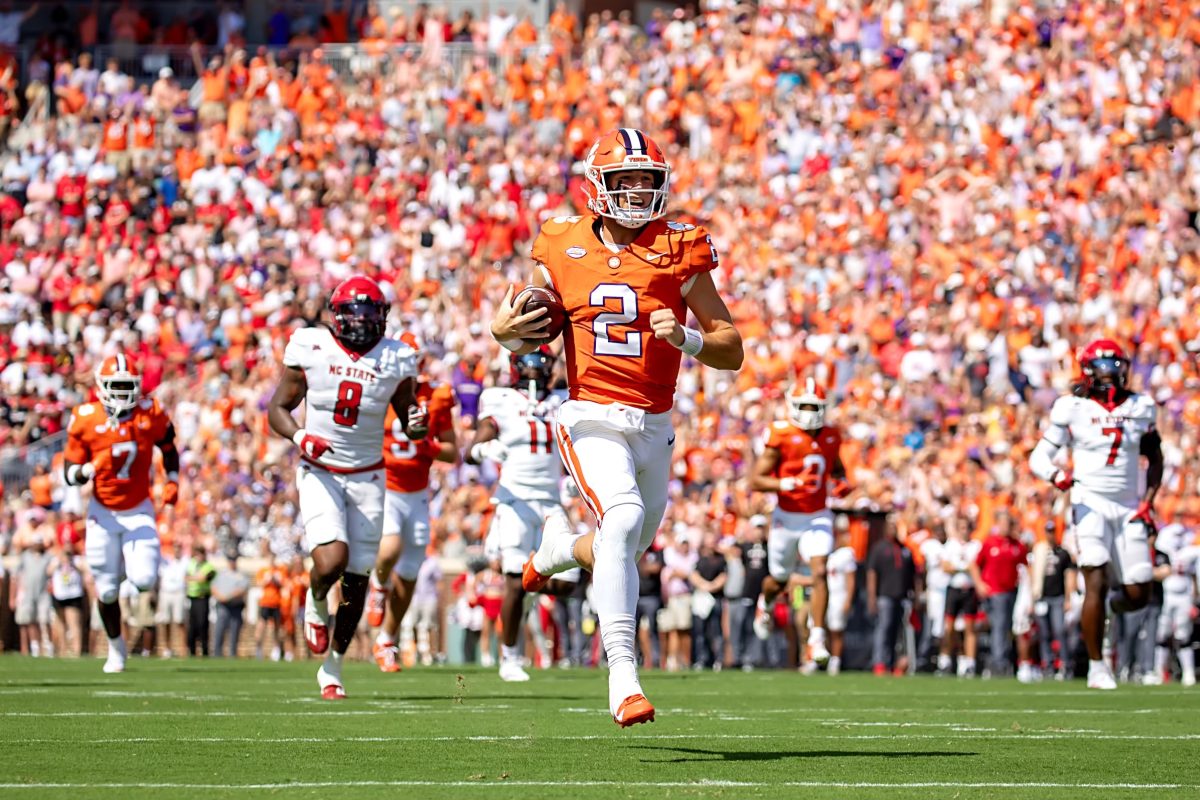 Starting off the Clemson vs NC State game strong, Cade Klubnik travels 55 yards into the endzone to score a first touchdown for the Tigers. 