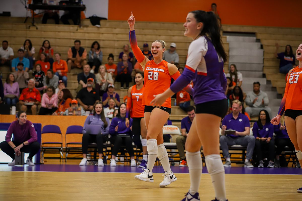 McKenna Gildon celebrates after a successful serve.