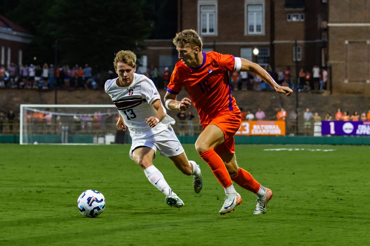 Graduate forward Alex Meinhard (15) has two goals on the season and will be a key player for Clemson against Loyola Maryland.