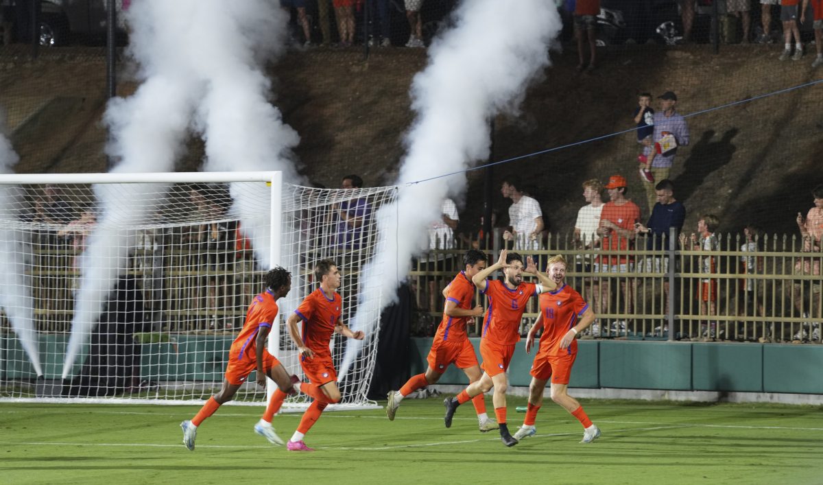 Joran Gerbet (6) celebrates after scoring against Wake Forest on Sept. 20; he earned a brace against North Carolina on Thursday.