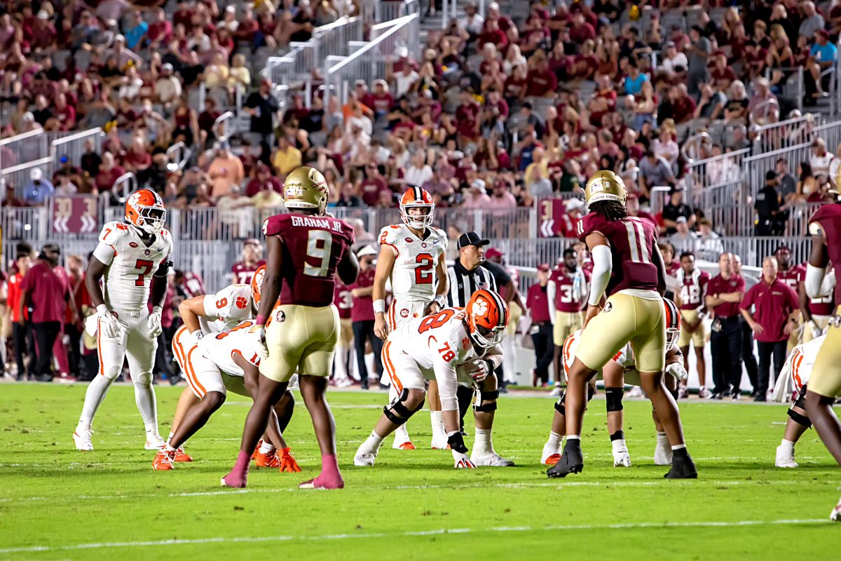 Cade Klubnik sits under center with Phil Mafah lined up outside against the Florida State Seminoles on Oct. 5.