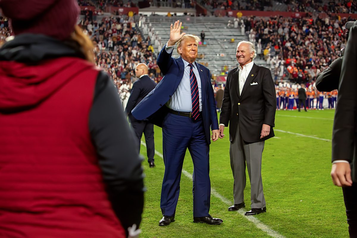 Donald Trump at the Palmetto Bowl in Williams-Brice Stadium on Nov. 23, 2023.