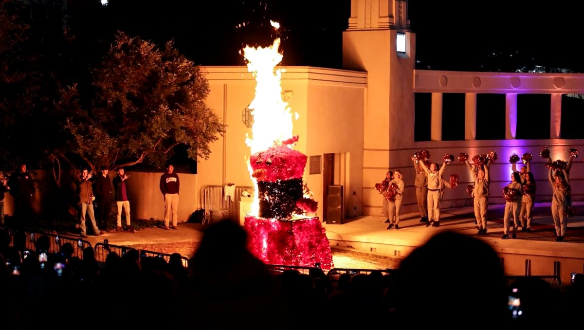 In the ampitheatre each year, a pomp float look-alike of South Carolina's mascot, Cocky, is burned in front of hundreds of Clemson students to kick off rivalry week.