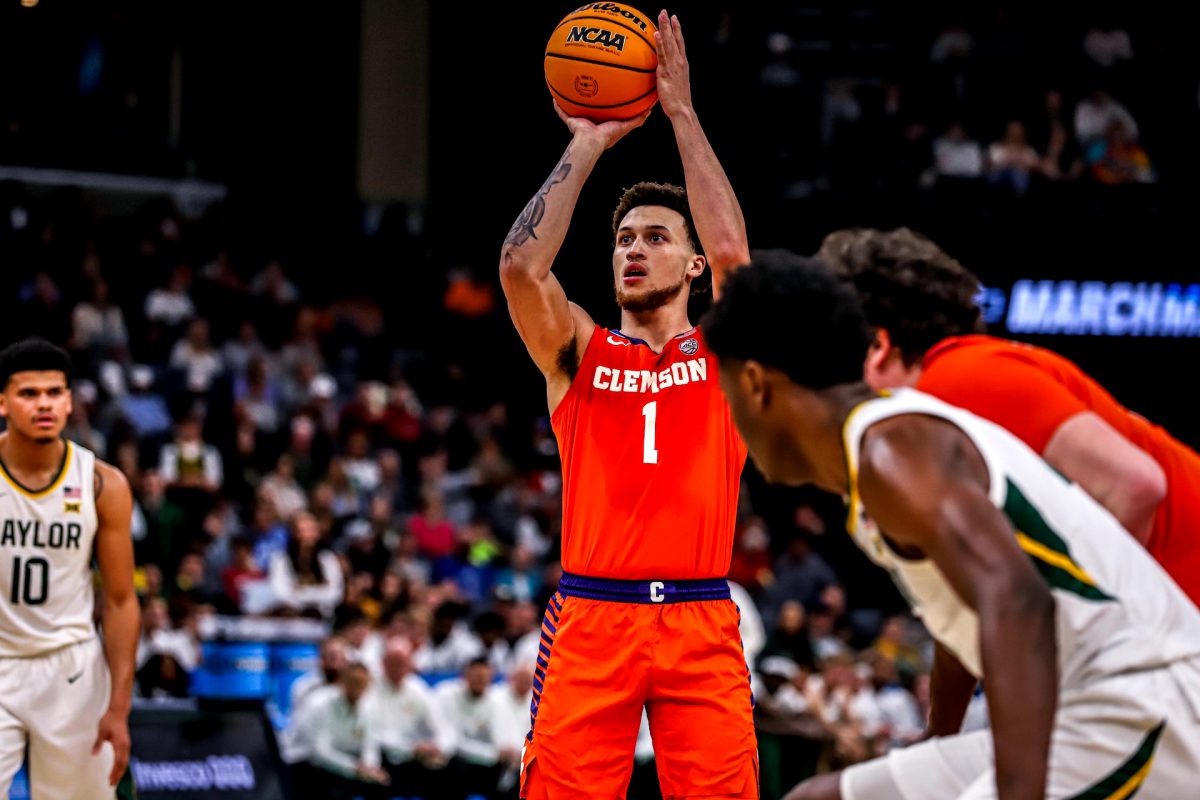 Chase Hunter (1) scored 13 points in Clemson's win over St. Francis on Friday night at Littlejohn Coliseum. 