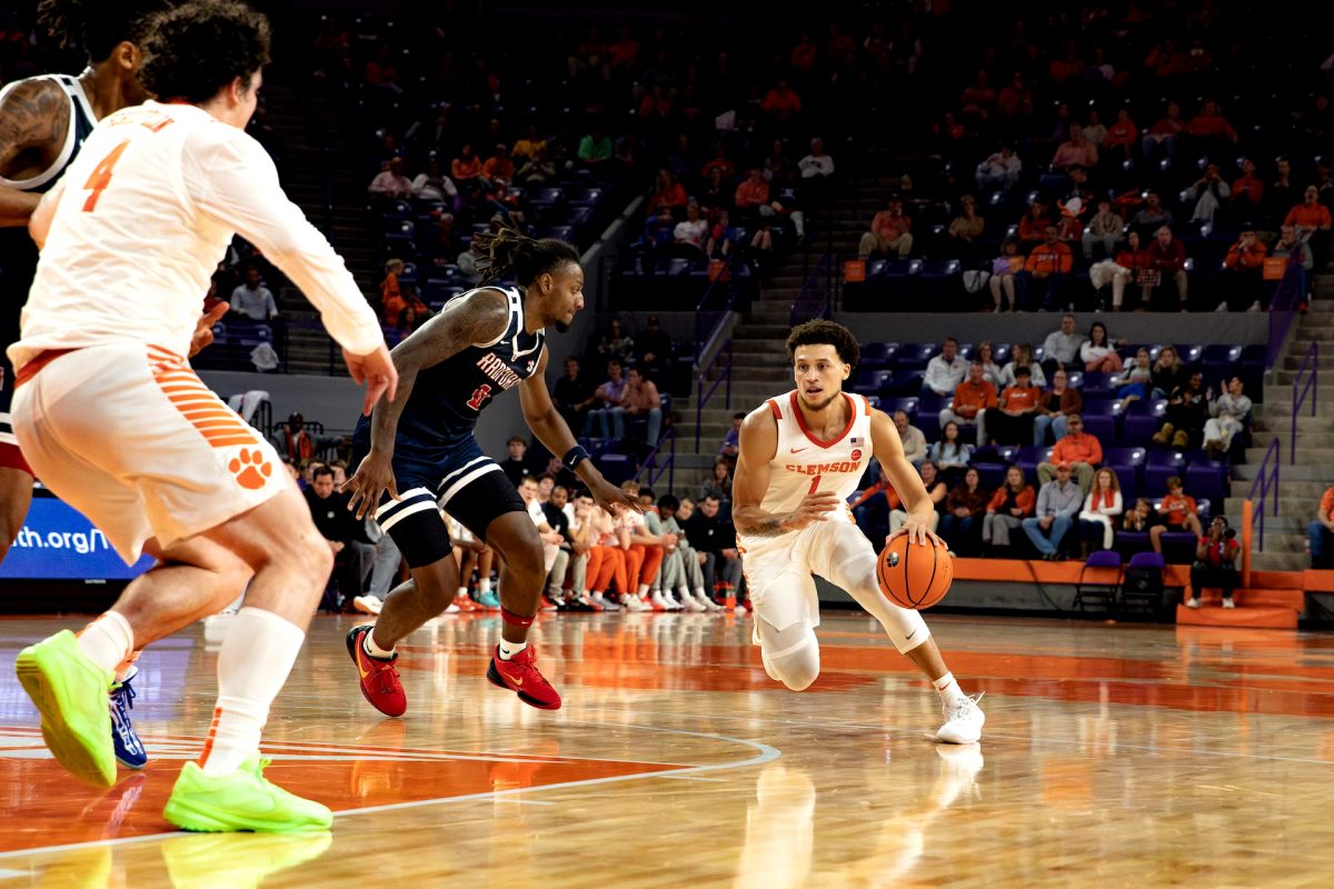 Chase Hunter (1) scored 16 points in Clemson's win over Florida A&M on Friday night at Littlejohn Coliseum. 