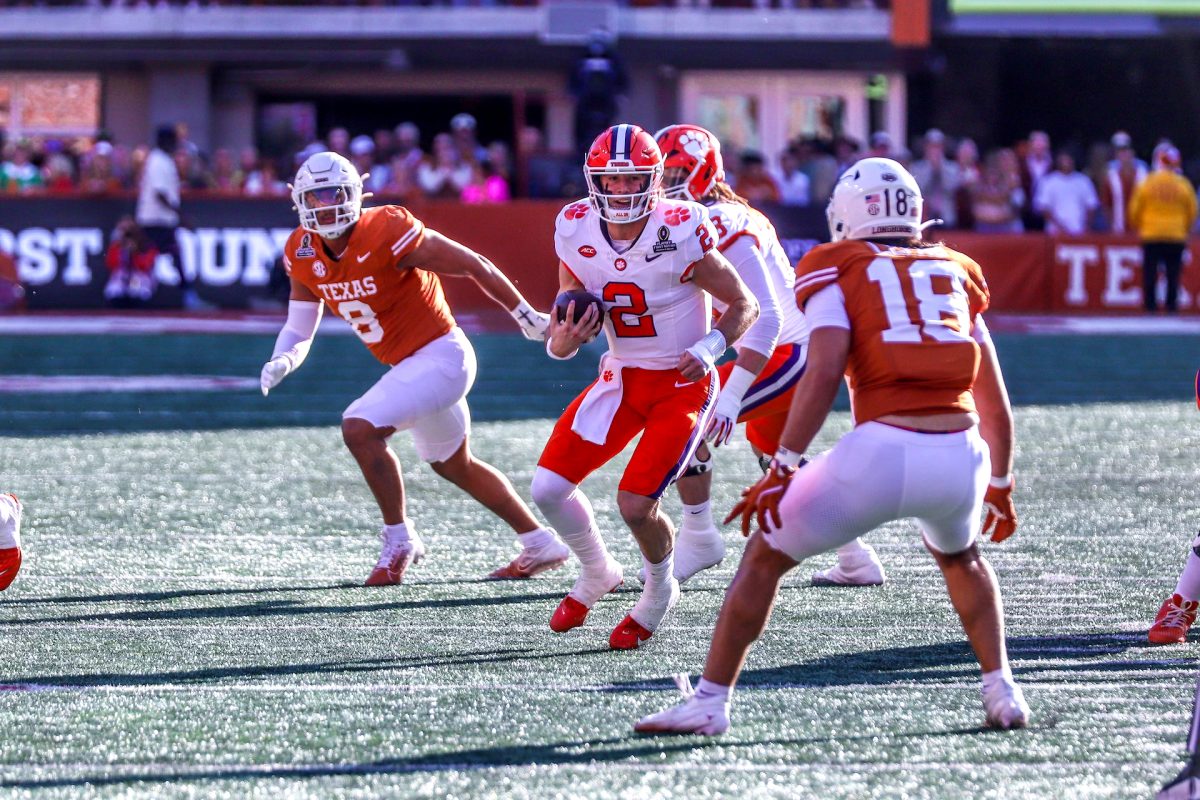 Clemson quarterback Cade Klubnik (2) threw for 336 yards and three touchdowns in the Tigers' loss to Texas at DKR-Texas Memorial Stadium on Saturday afternoon.