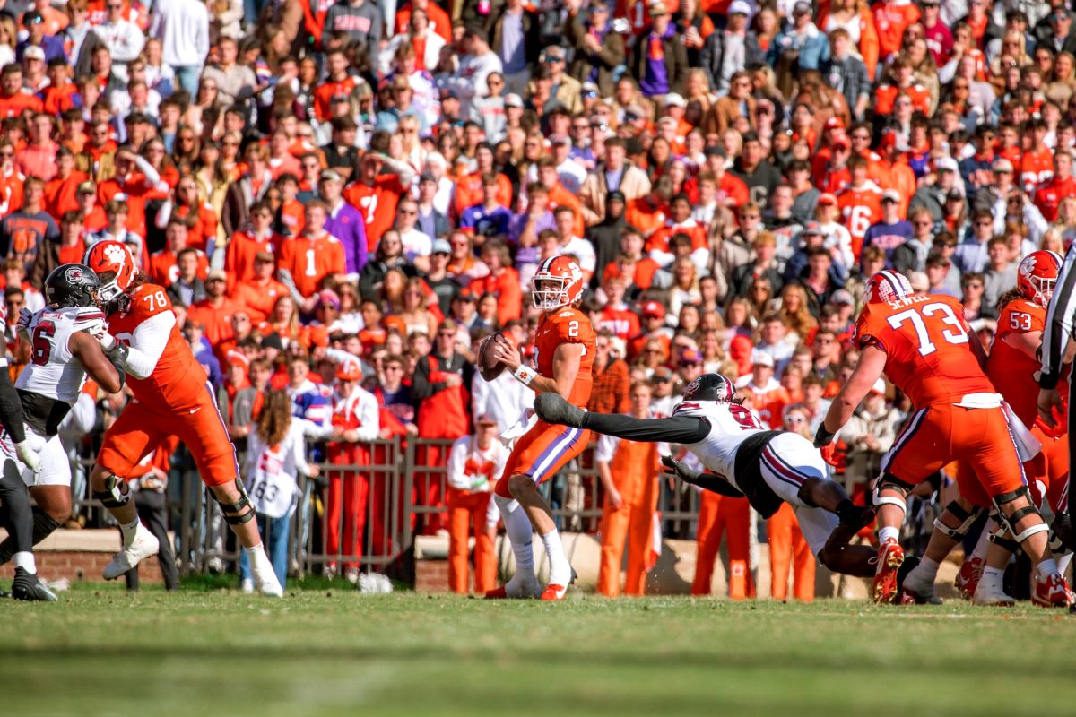 Clemson quarterback Cade Klubnik (2) prepares to pass in the Tigers' loss to South Carolina at Memorial Stadium on Nov. 30. 