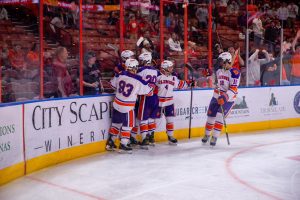 Clemson celebrates a goal during its game against South Carolina at Bon Secours Wellness Arena on Feb. 24, 2024.